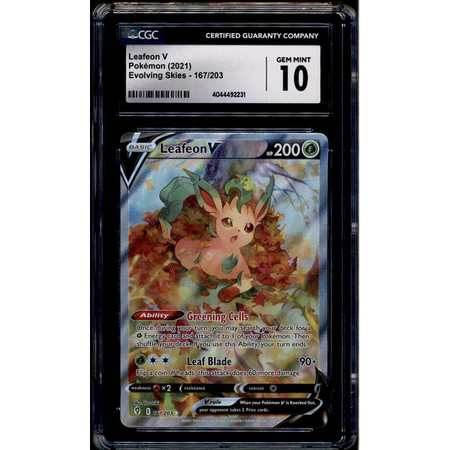 Leafeon V - 167/203 - CGC 10 - Alt Art - Evolving Skies - Pokemon - 92231