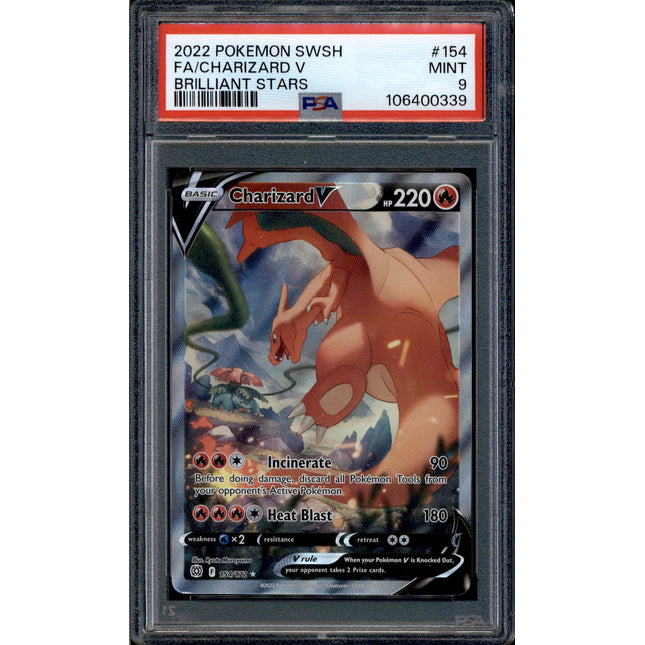 Charizard V - 154/172 - PSA 9 - Alt Art - Brilliant Stars - Pokemon - 10653