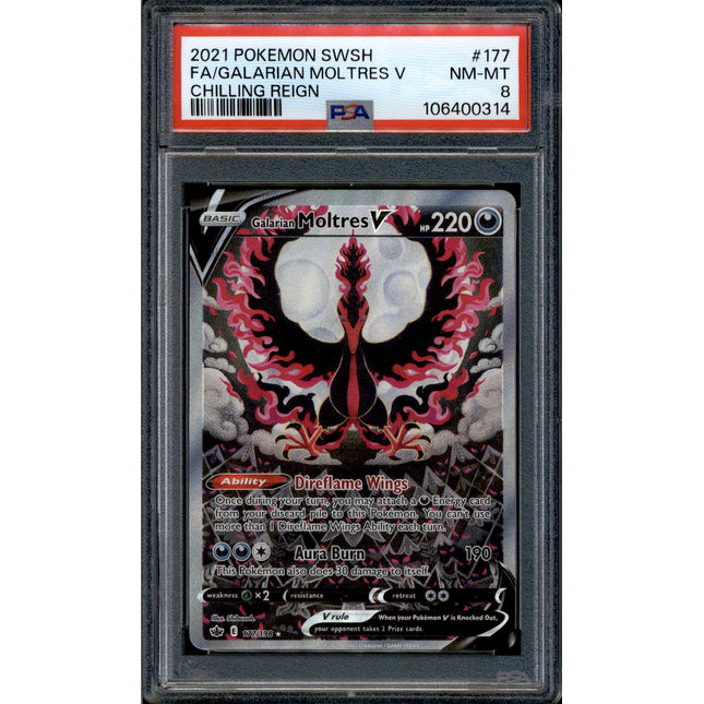 Galarian Moltres V - 177/198 - PSA 8 - Alt Art - Chilling Reign - Pokemon - 10668