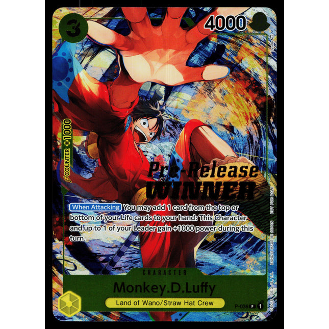 Monkey D Luffy - P-036 - NM - Pre-release Winner - Promo - One Piece - OP1-12