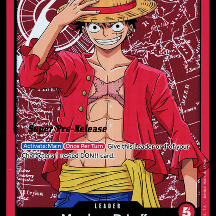 Monkey D Luffy - ST01-001 - NM - Super Pre-release - Promo - One Piece - OP1-3