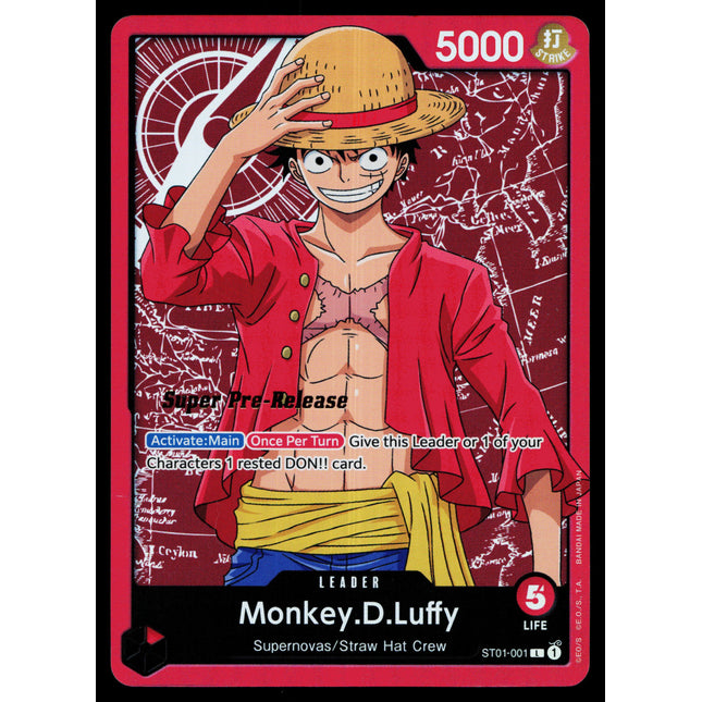 Monkey D Luffy - ST01-001 - NM - Super Pre-release - Promo - One Piece - OP1-3