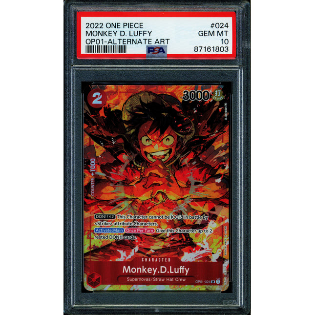 Monkey D Luffy - OP01-024 - PSA 10 - Alt Art - OP01 - One Piece - 61803