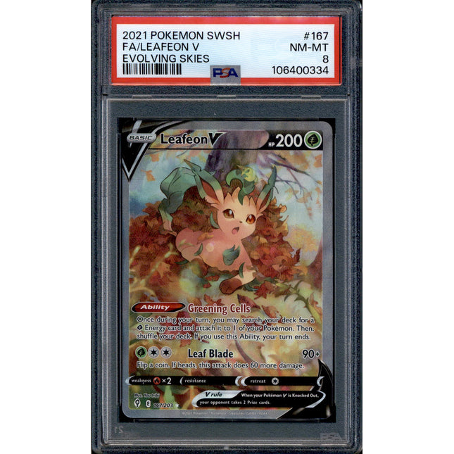 Leafeon V - 167/203 - PSA 8 - Alt Art - Evolving Skies - Pokemon - 10647