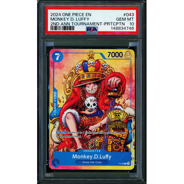 Monkey D Luffy - P-043 - PSA 10 - 2nd Anniversary - English - One Piece - 149-37