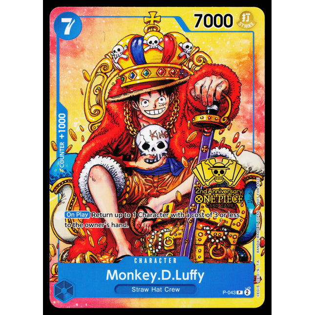 Monkey D Luffy - P-043 - NM - 2nd Anniversary - Promo - One Piece - OP-3-37