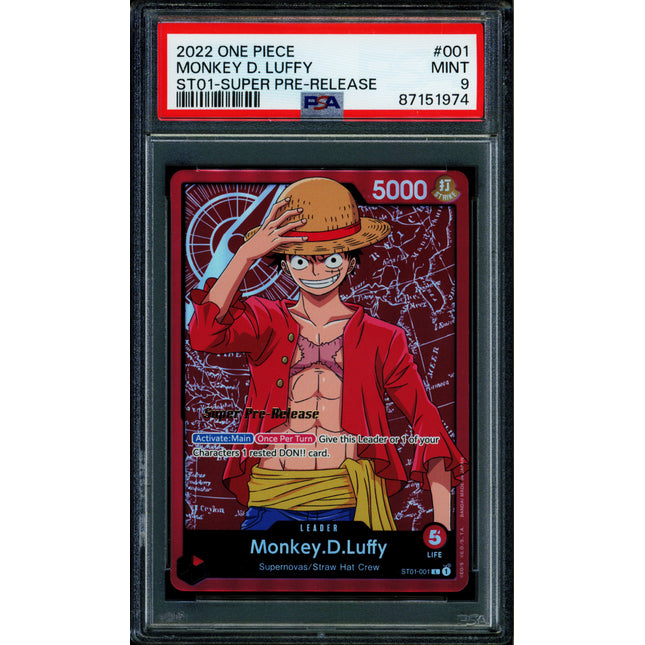 Monkey D Luffy - ST01-001 - PSA 9 - Alt Art - Super Pre-Release - One Piece - 519
