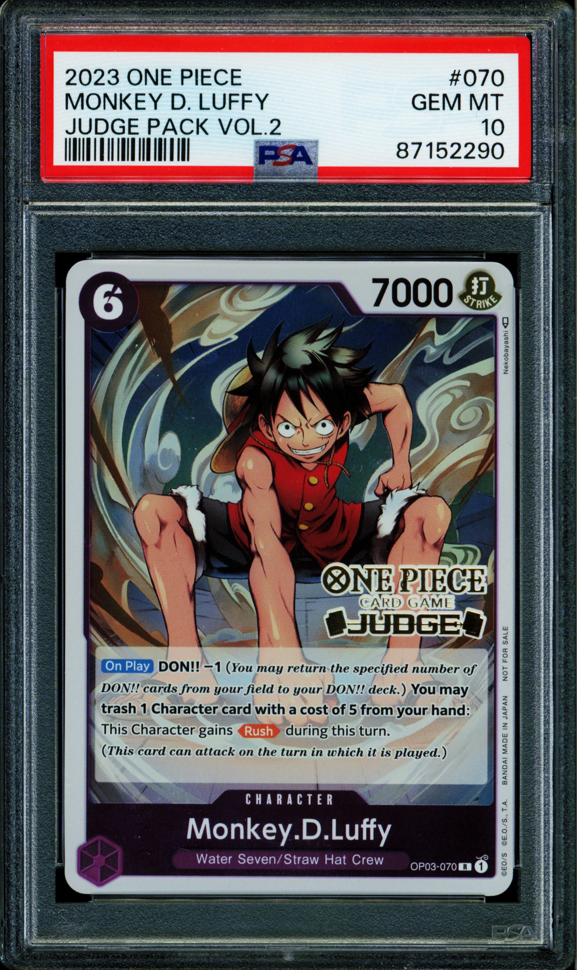 Monkey D Luffy - OP03-070 - PSA 10 - Judge Promo - English