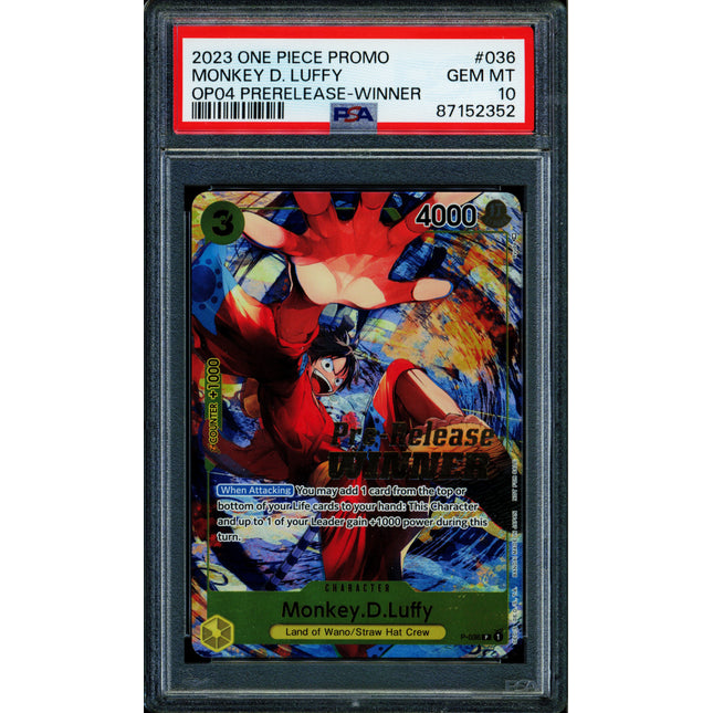 Monkey D Luffy - P-036 - PSA 10 - Pre-Release Winner - English - One Piece - 523
