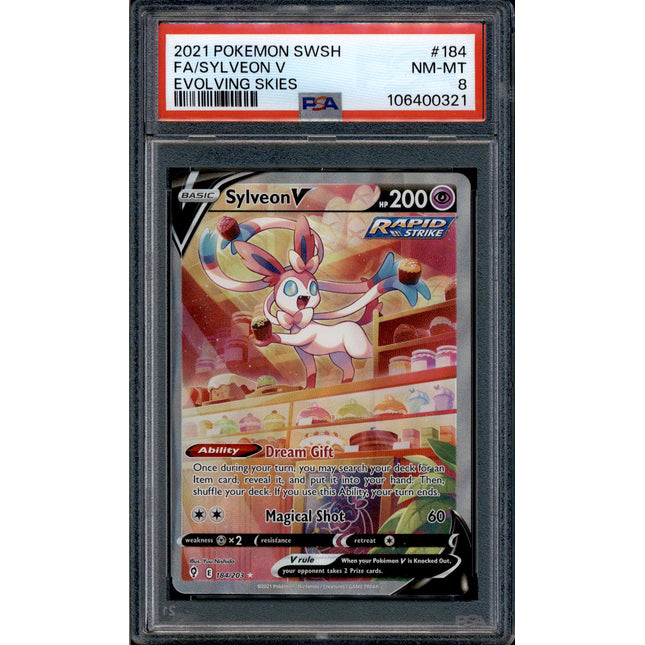 Sylveon V - 184/203 - PSA 8 - Alt Art - Evolving Skies - Pokemon - 10666
