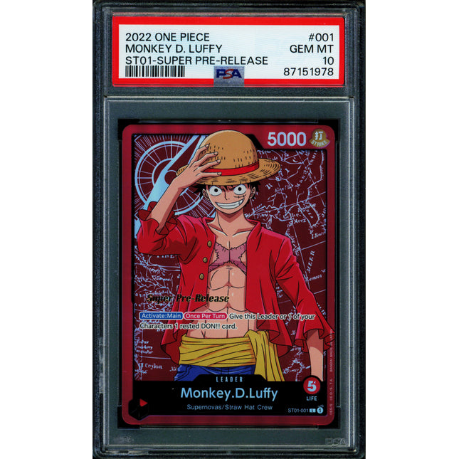Monkey D Luffy - ST01-001 - PSA 10 - Super Pre-Release - English - One Piece - 519