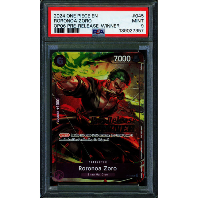 Roronoa Zoro - P-045 - PSA 9 - Pre Release Winner - English - One Piece - 139