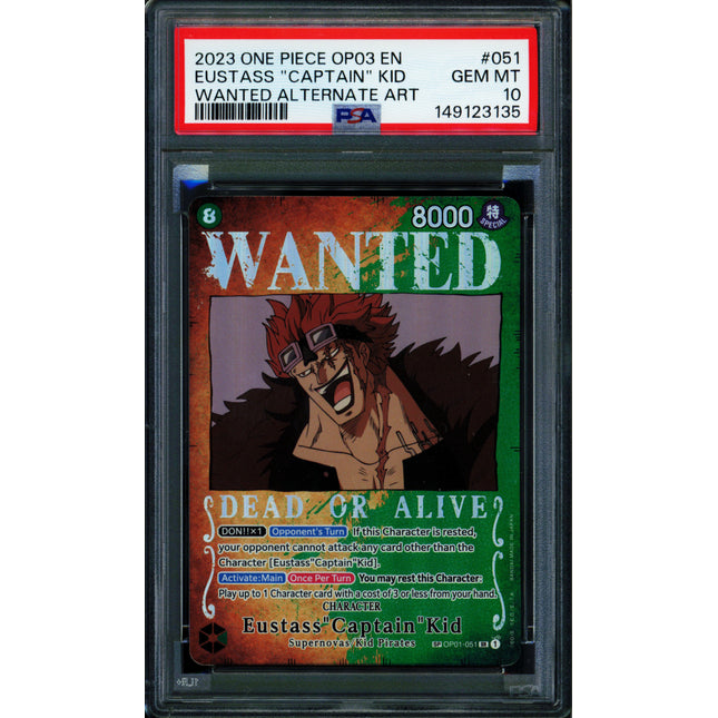 Eustass Kid - OP01-051 - PSA 10 - Wanted Alt Art - English - One Piece - 149-01