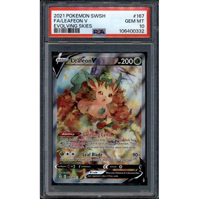 Leafeon V - 167/203 - PSA 10 - Alt Art - Evolving Skies - Pokemon - 10645