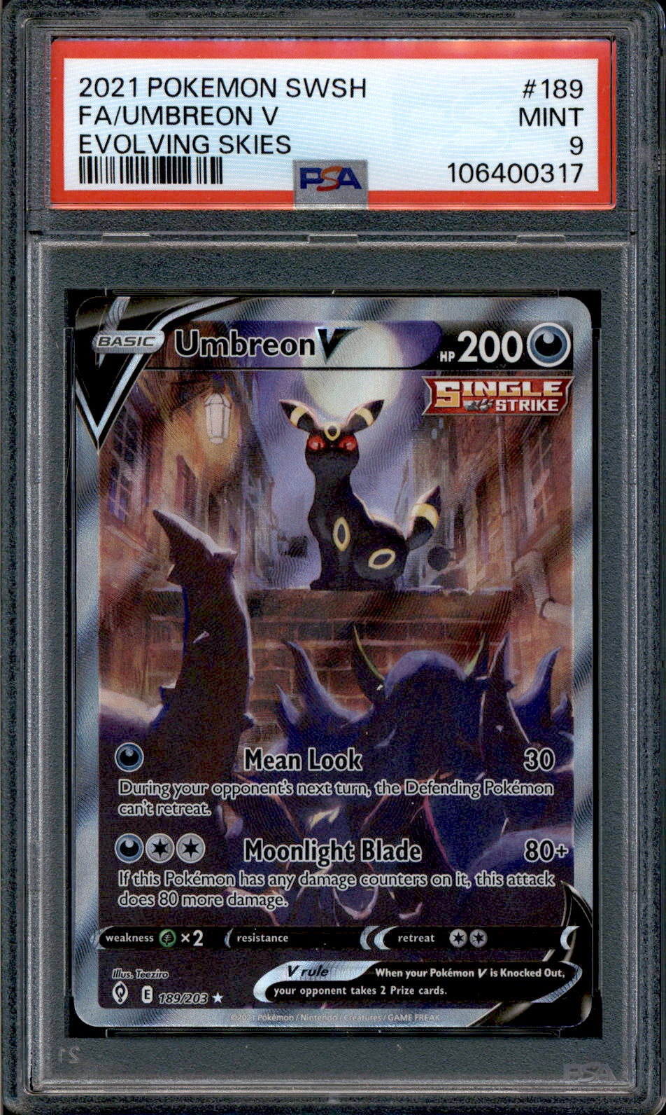 Umbreon V - 189/203 - PSA 9 - Alt Art - Evolving Skies - Pokemon