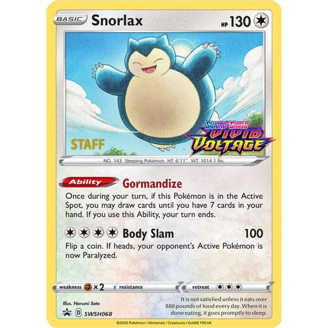 Snorlax (SWSH068) (Staff Prerelease Promo) [Sword & Shield: Black Star Promos]