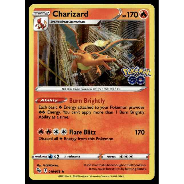 Charizard - 010/078 - NM - Holo - Pokemon Go - Pokemon - A9-25