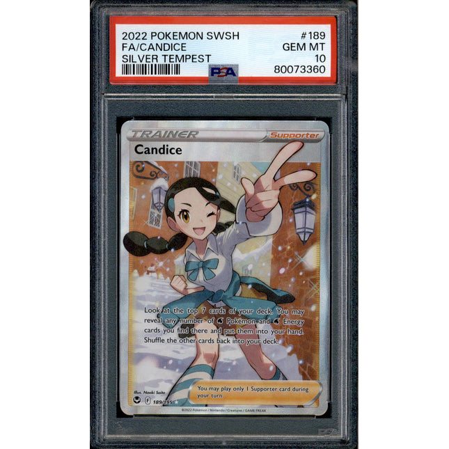 Candice - 189/195 - PSA 10 - Full Art - Silver Tempest - Pokemon - 73360