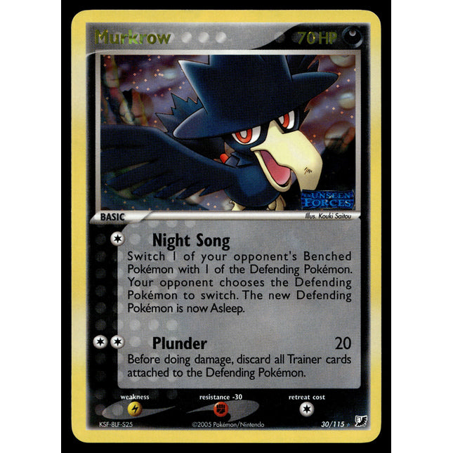 Murkrow - 30/115 - NM - Reverse Holo - Unseen Forces - Pokemon - A9-84