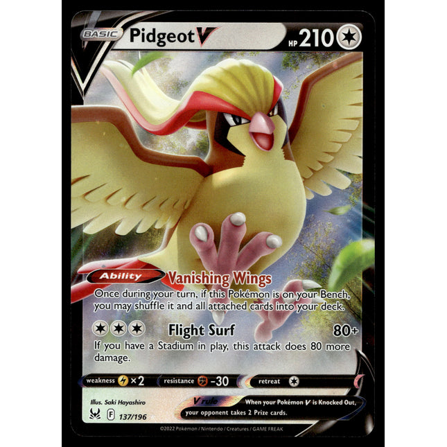 Pidgeot V - 137/196 - NM - Ultra Rare - Lost Origin - Pokemon - A8-69