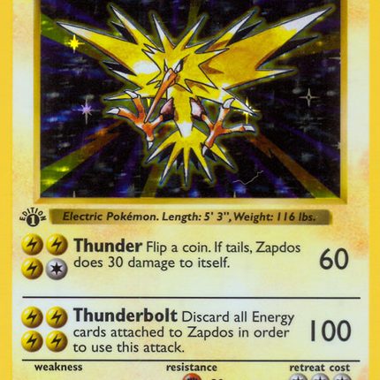 Zapdos (16/102) (Shadowless) [Base Set 1st Edition]