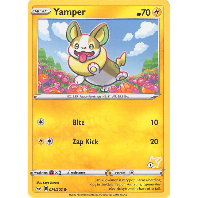 Yamper (074/202) (Pikachu Stamp #1) [Battle Academy 2022]