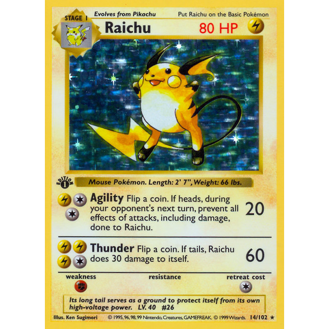 Raichu (14/102) (Shadowless) [Base Set 1st Edition]