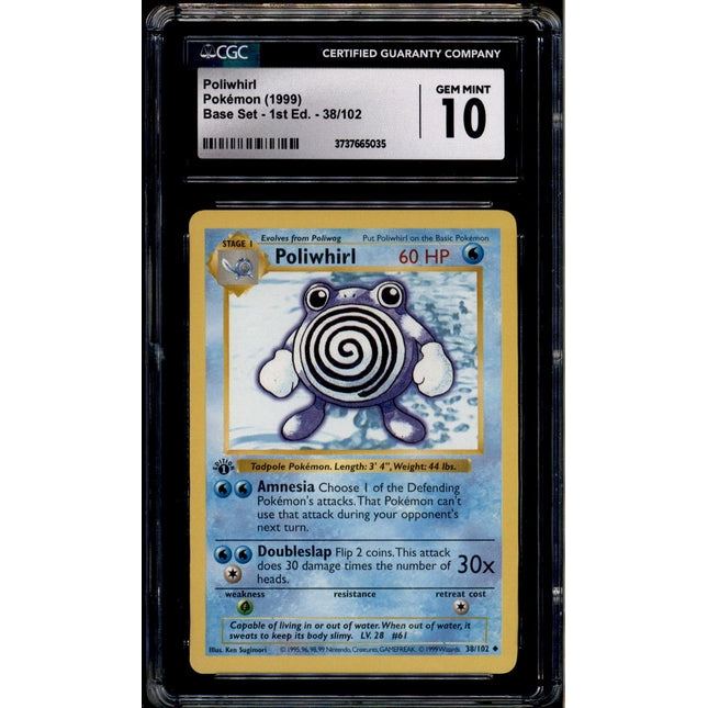 Poliwhirl - 38/102 - CGC 10 - 1st Edition Shadowless - Base Set - Pokemon - 65035