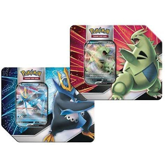 V Strikers Tin Case - 6x Tins (3 of each Empoleon/Tyranitar) - Pokemon - Sealed