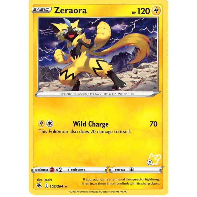 Zeraora (102/264) (Pikachu Stamp #5) [Battle Academy 2022]
