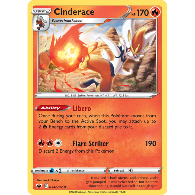 Cinderace (34/202) (Theme Deck Exclusive) [Sword & Shield: Base Set]