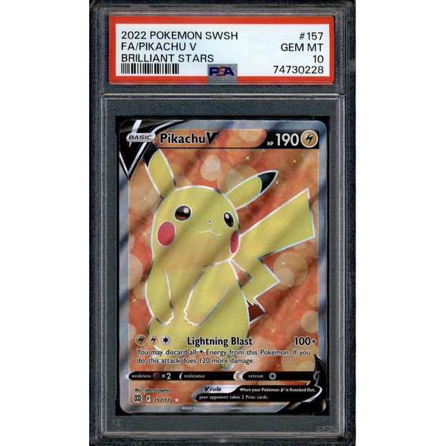 Pikachu V - 157/172 - PSA 10 - Full Art - Brilliant Stars - Pokemon - 30228