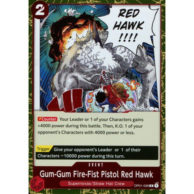 Gum-Gum Fire-Fist Pistol Red Hawk - OP01-026 - Rare - English - One Piece TCG OP-01