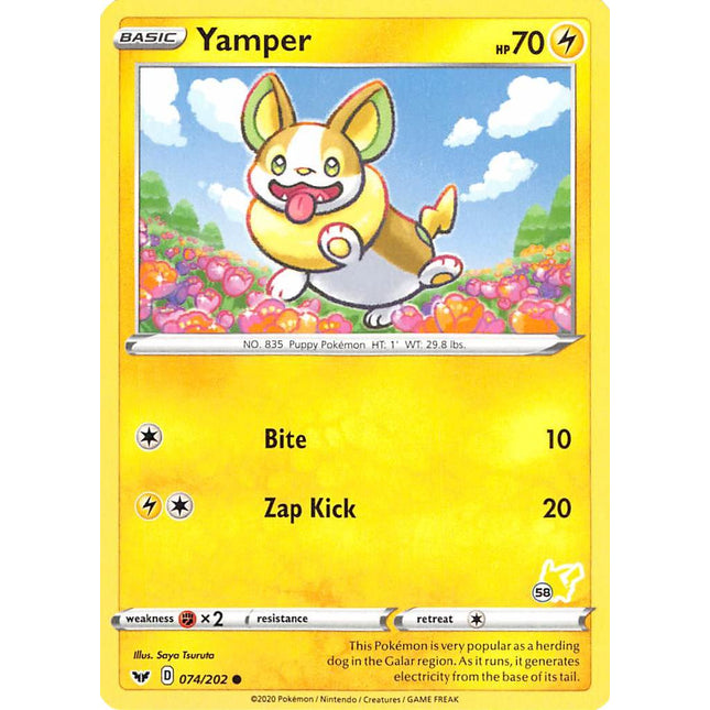 Yamper (074/202) (Pikachu Stamp #58) [Battle Academy 2022]