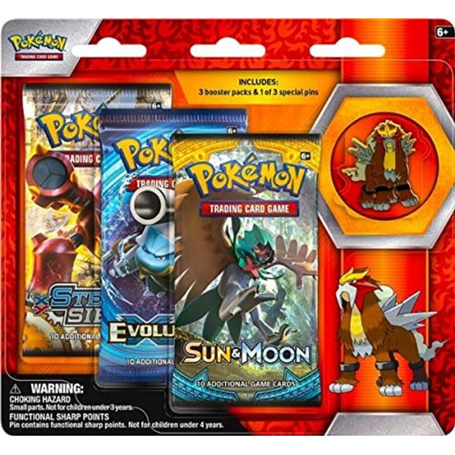 Entei Pin - Pokemon - 3x Booster Blister Pack - Sealed - New