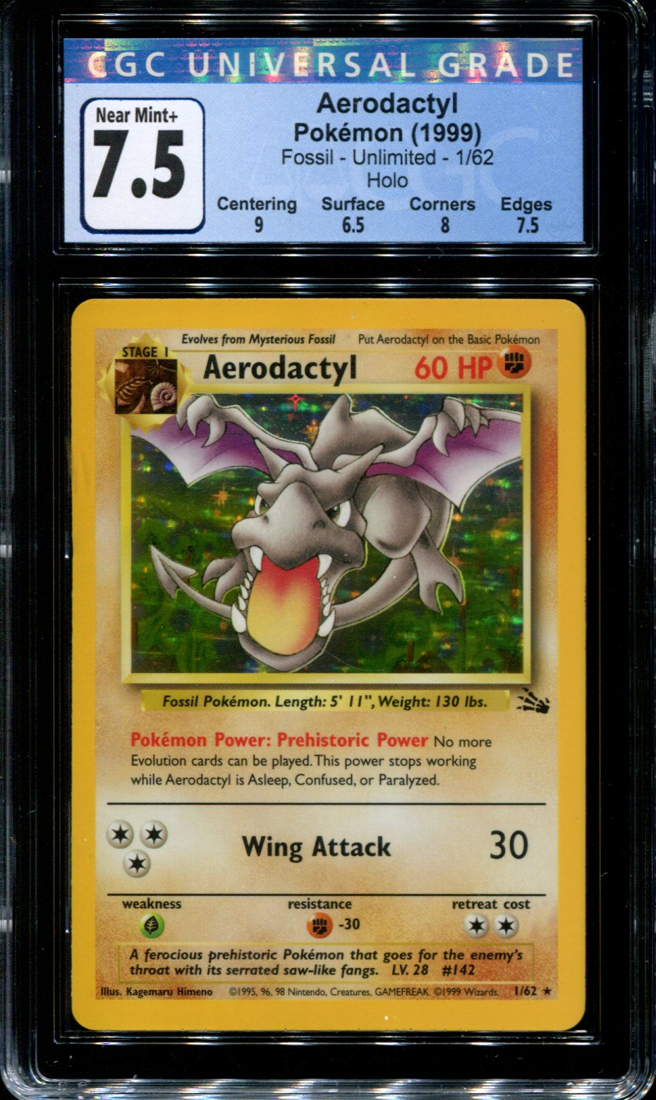 Aerodactyl 1/62 Holo Rare Fossil Set Pokemon Card Near Mint