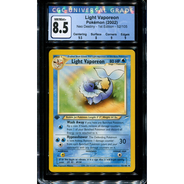 Light Vaporeon - 52/105 - CGC 8.5 - 1st Edition Neo Destiny - 36351