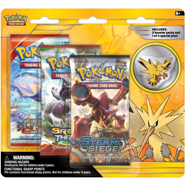 Zapdos Pin - Pokemon - 3x Booster Blister Pack - Sealed - New