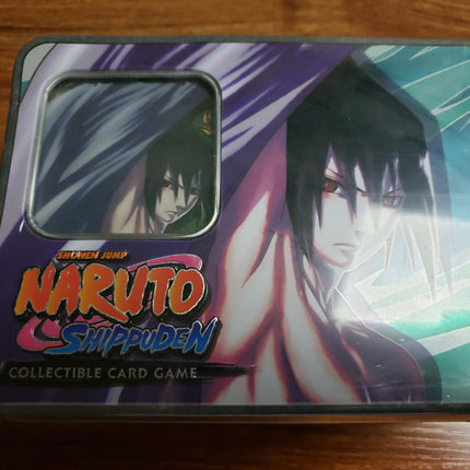 Sasuke Shattered Bond Tin - Set 22 & 23 - 4 Booster Packs (2 Weapons of War, 2 Invasion) - Naruto CCG Card Game - Sealed