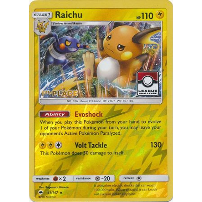 Raichu (41/147) (League Promo 1st Place) [Sun & Moon: Burning Shadows]