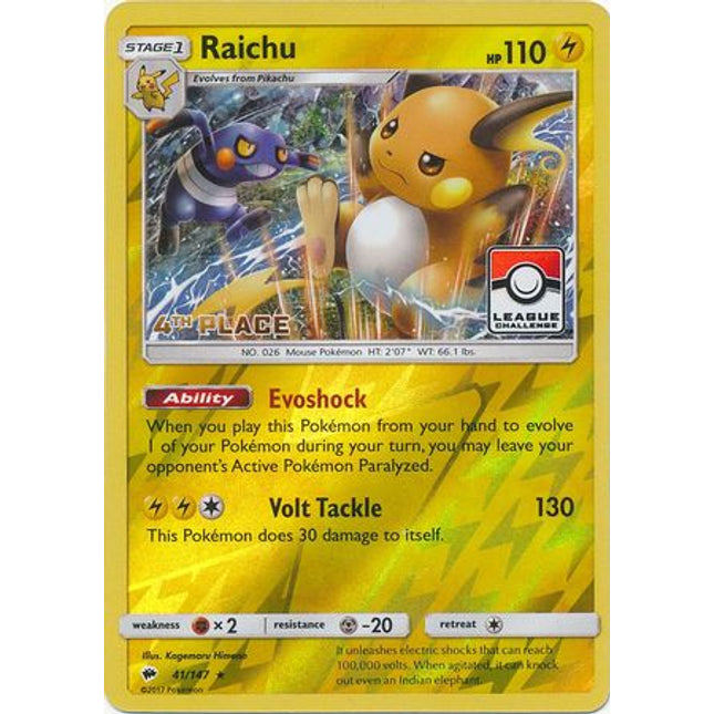 Raichu (41/147) (League Promo 4th Place) [Sun & Moon: Burning Shadows]