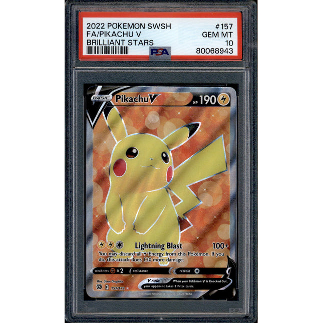 Pikachu V - 157/172 - PSA 10 - Full Art - Brilliant Stars - Pokemon - 68943