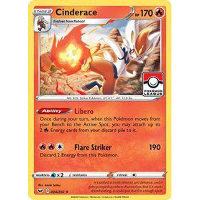 Cinderace (34/202) (League Promo) [Sword & Shield: Base Set]