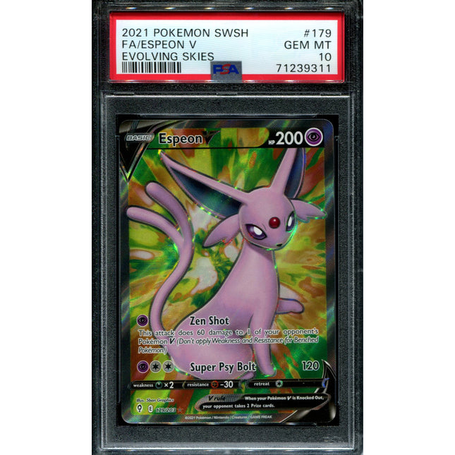 Espeon V - 179/203 - PSA 10 - Full Art - Evolving Skies - Pokemon - 39311