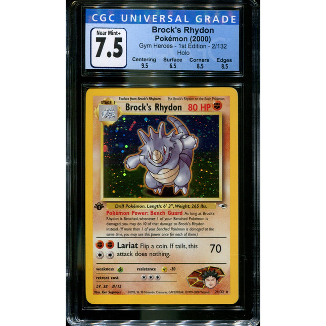 Brock's Rhydon - 2/132 - CGC 7.5 - 1st Edition - Gym Heroes - Pokemon - 48036