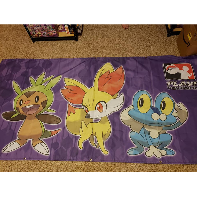 Chespin - Fenniken - Froakie - Play! Pokemon Cloth Banner - 36"x118.5"