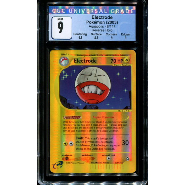 Electrode - 8/147 - CGC 9 Mint - Reverse Holo - Aquapolis - 36581