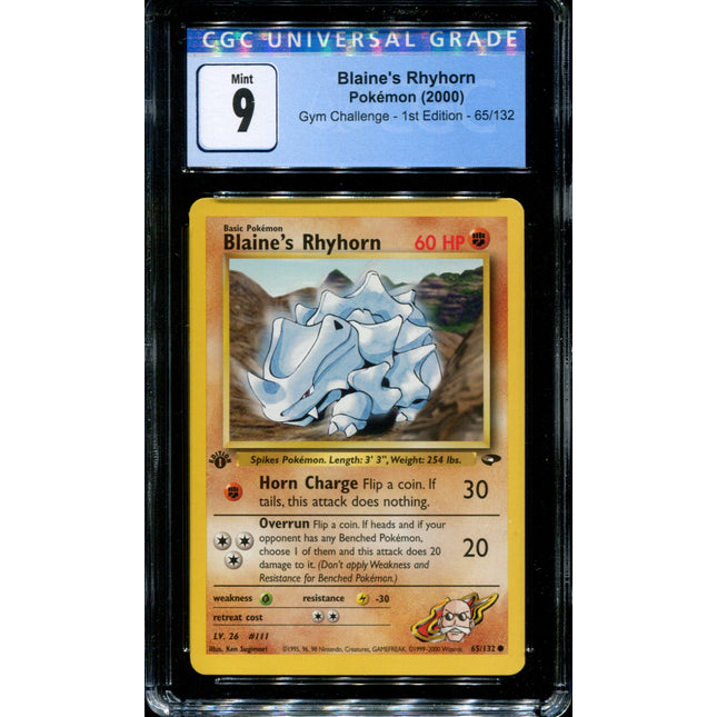 Blaine's Rhyhorn - 65/132 - CGC 9 - 1st Edition - Gym Challenge - Pokemon - 98337