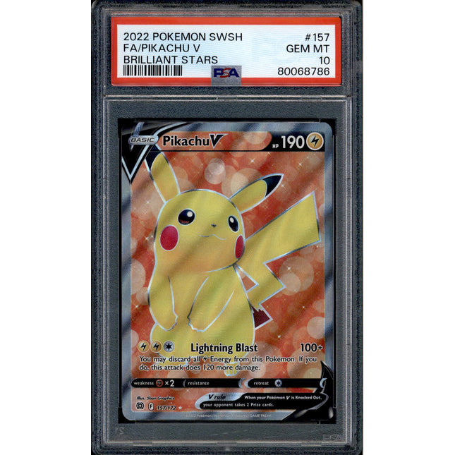 Pikachu V - 157/172 - PSA 10 - Full Art - Brilliant Stars - Pokemon - 68786