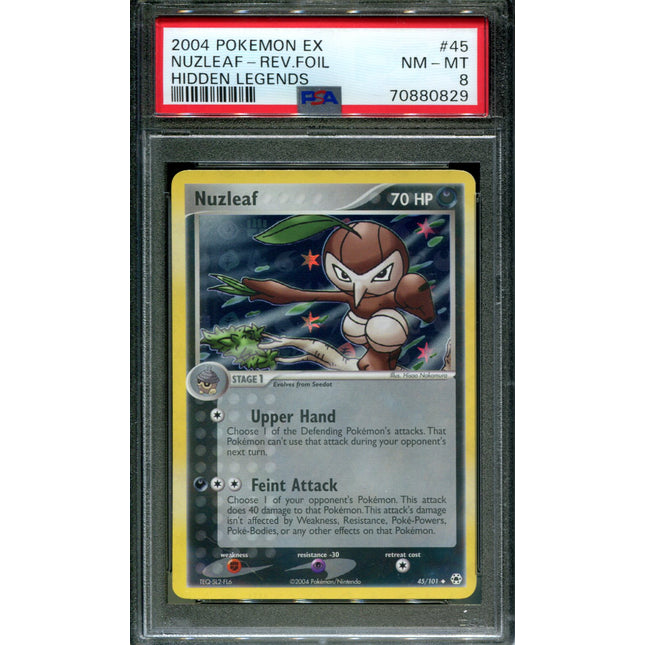 Nuzleaf - 45/101 - PSA 8 - Reverse Holo - Hidden Legends - Pokemon - 80829
